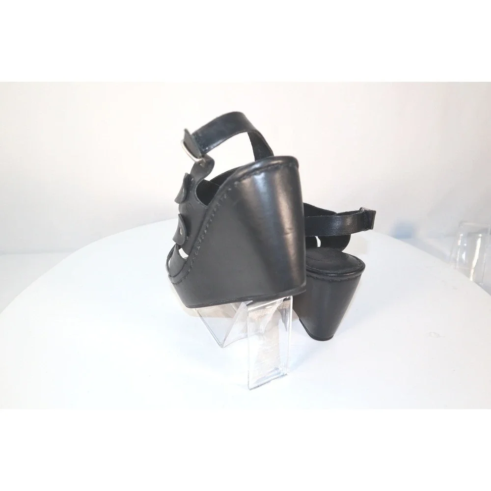Y2K BORN CATALEEN WEDGE SANDALS WOMEN'S BLACK LEATHER OPEN‎ TOE Size 8